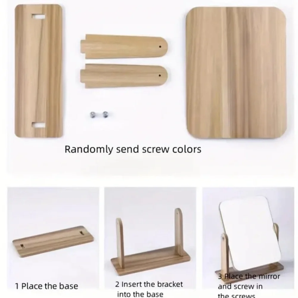 Rotating Vanity Makeup Mirror with Wooden Stand, For Daily Skincare & Makeup